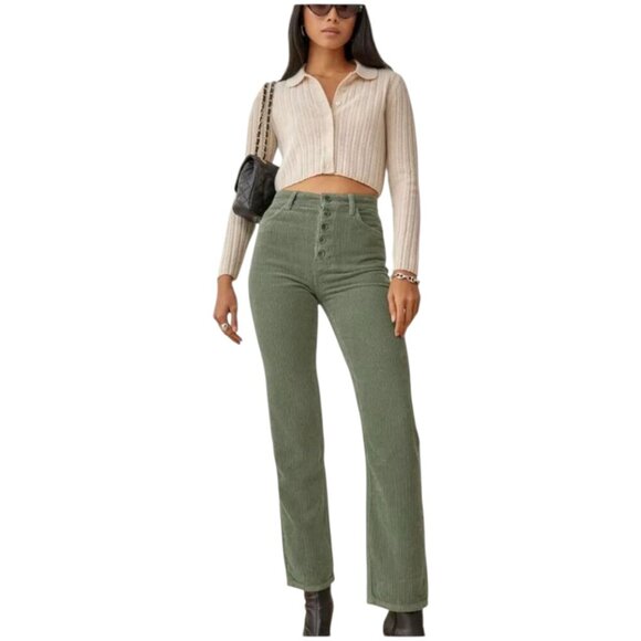 Reformation Jeans Cynthia Button Fly High Rise Straight Corduroy Pants - Picture 6 of 6